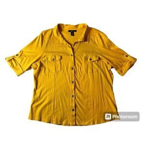 Style & Co Women Camp Style Blouse Yellow Mustard Size XXL
